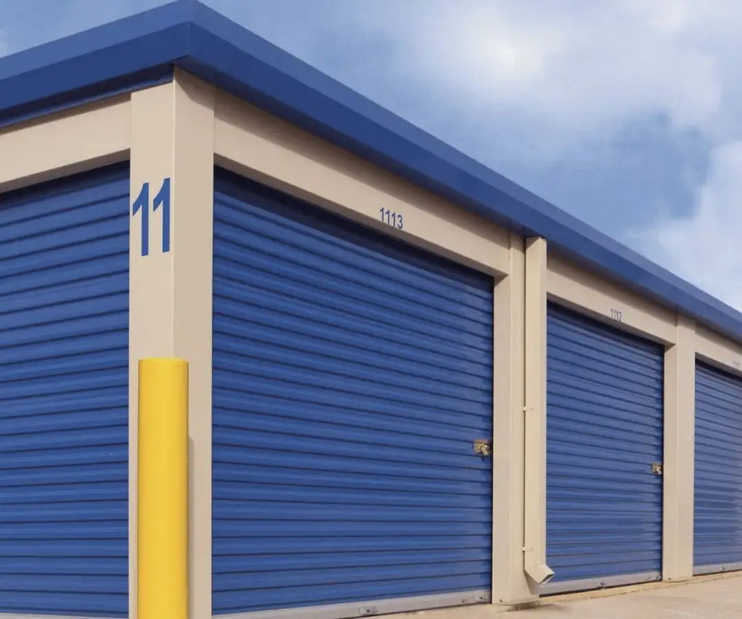 Blue and yellow storage garage