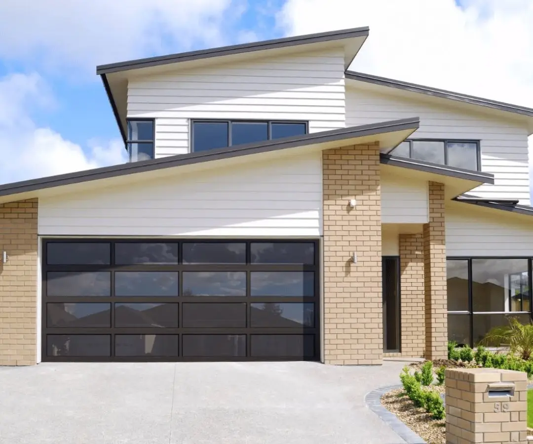 House with glass garage door