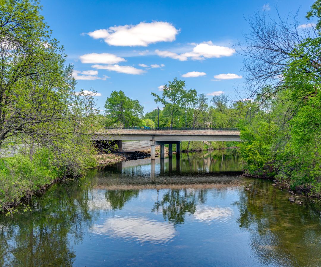 A bridge over a river in river falls Wisconsin