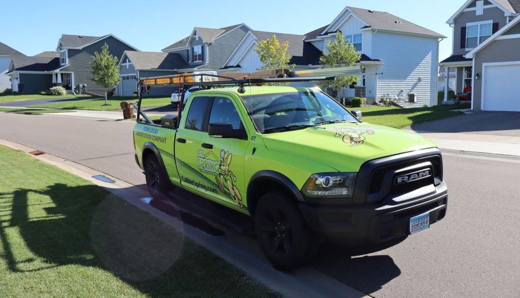 A Mr. Spring truck parked in a suburban neighborhood